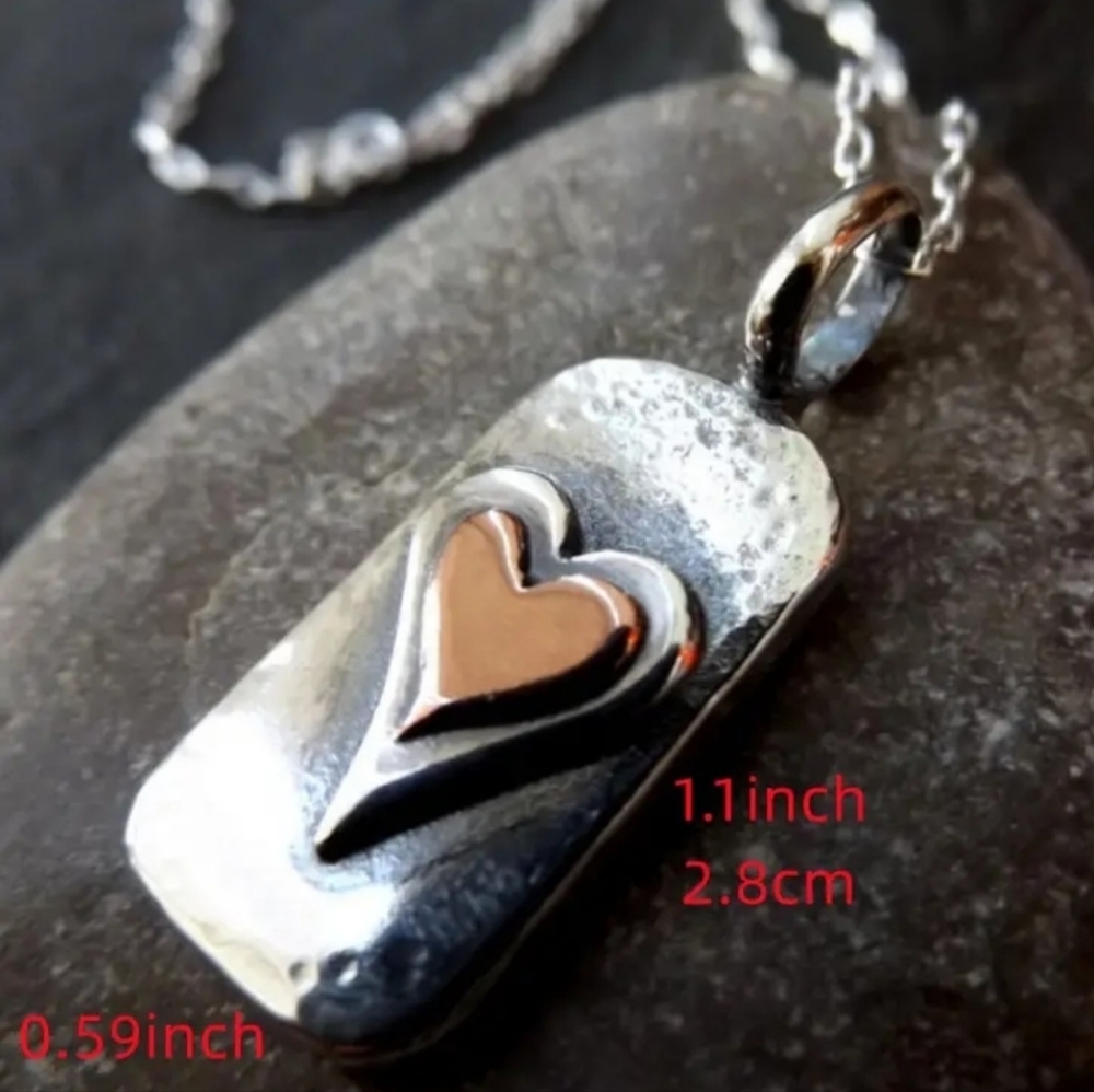 Vintage-Inspired Double-Layer Silver Tone Heart Pendant Necklace 1.1"x0.59"